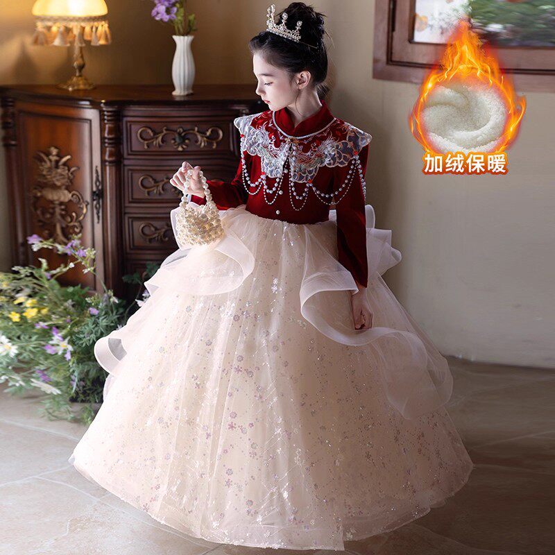 大童胖妹妹儿童礼服女童连衣裙冬季新款生日公主裙舞蹈钢琴演出服