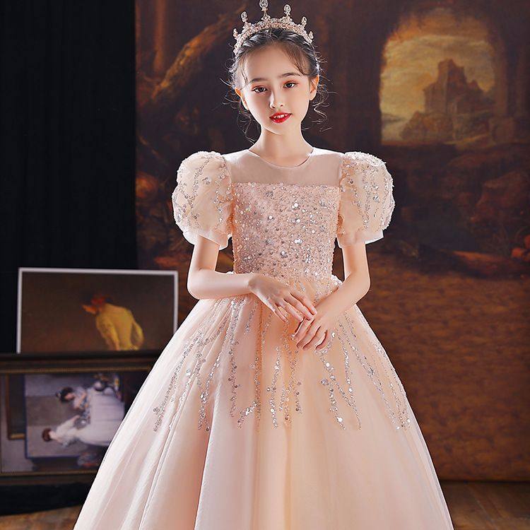 花童生日礼服中大童胖妹妹MM女童连衣裙春季高端亮片洋气公主裙子