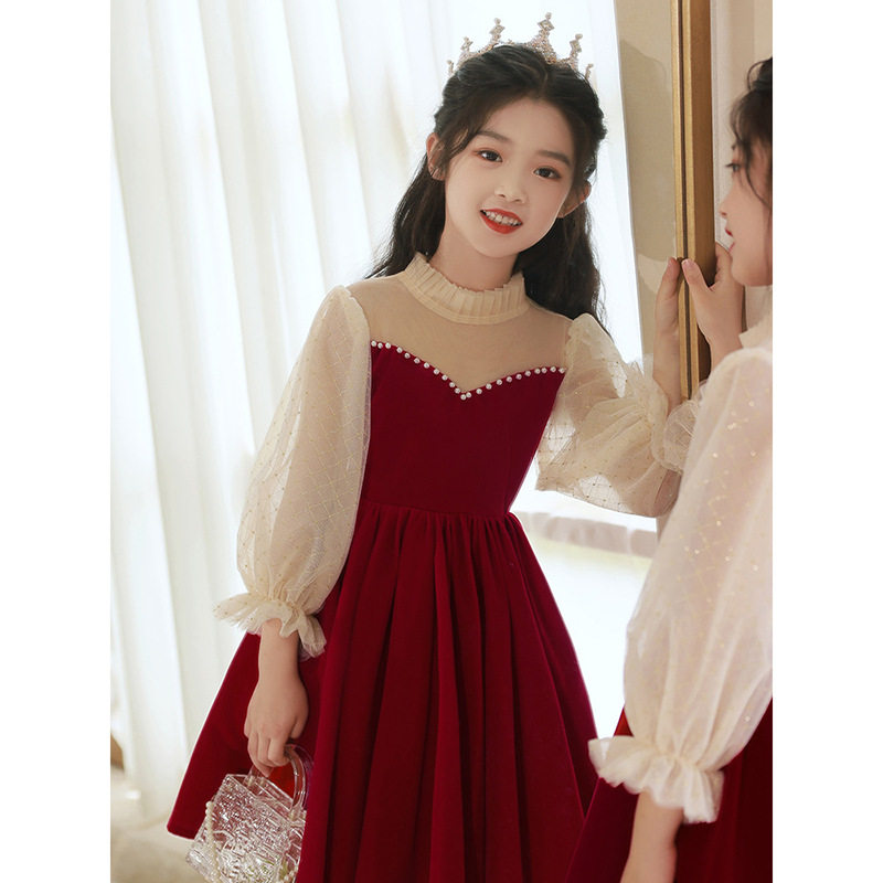 儿童礼服女童连衣裙秋冬新款女孩中大童走秀公主裙生日宴会演出服
