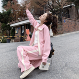 大货已出粉色卫衣套装2件套275-T52-P175-K248，女装运动套装，柒柒家