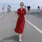 永不断货红色连衣裙长裙2C525-Q81-P105-K158，女装连衣裙，柒柒家