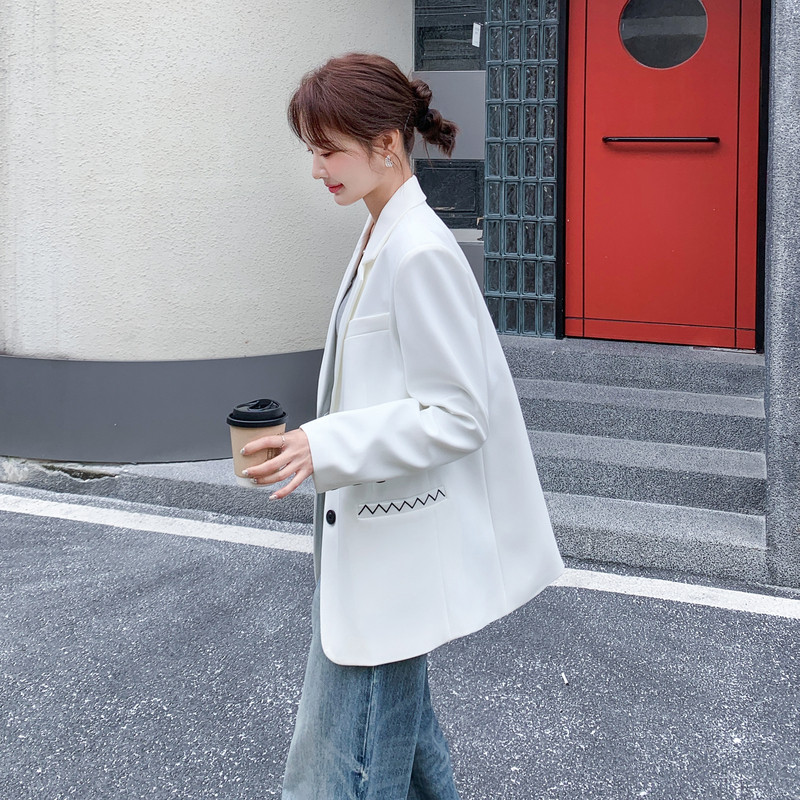 新款图大货白色西装外套275-W805-P145-K238,女装西装,柒柒家