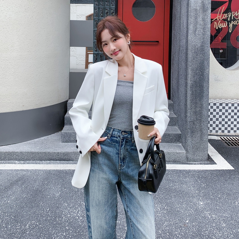 新款图大货白色西装外套275-W805-P145-K238,女装西装,柒柒家