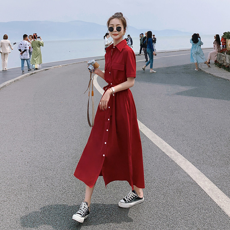 永不断货红色连衣裙长裙2C525-Q81-P105-K158,女装连衣裙,柒柒家