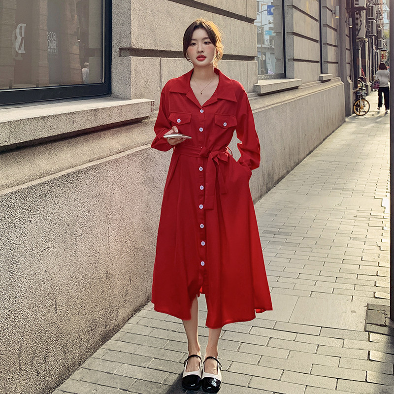 主推款图大货已出红色长款法式连衣裙087-Q166-P105-K158,女装连衣裙,柒柒家