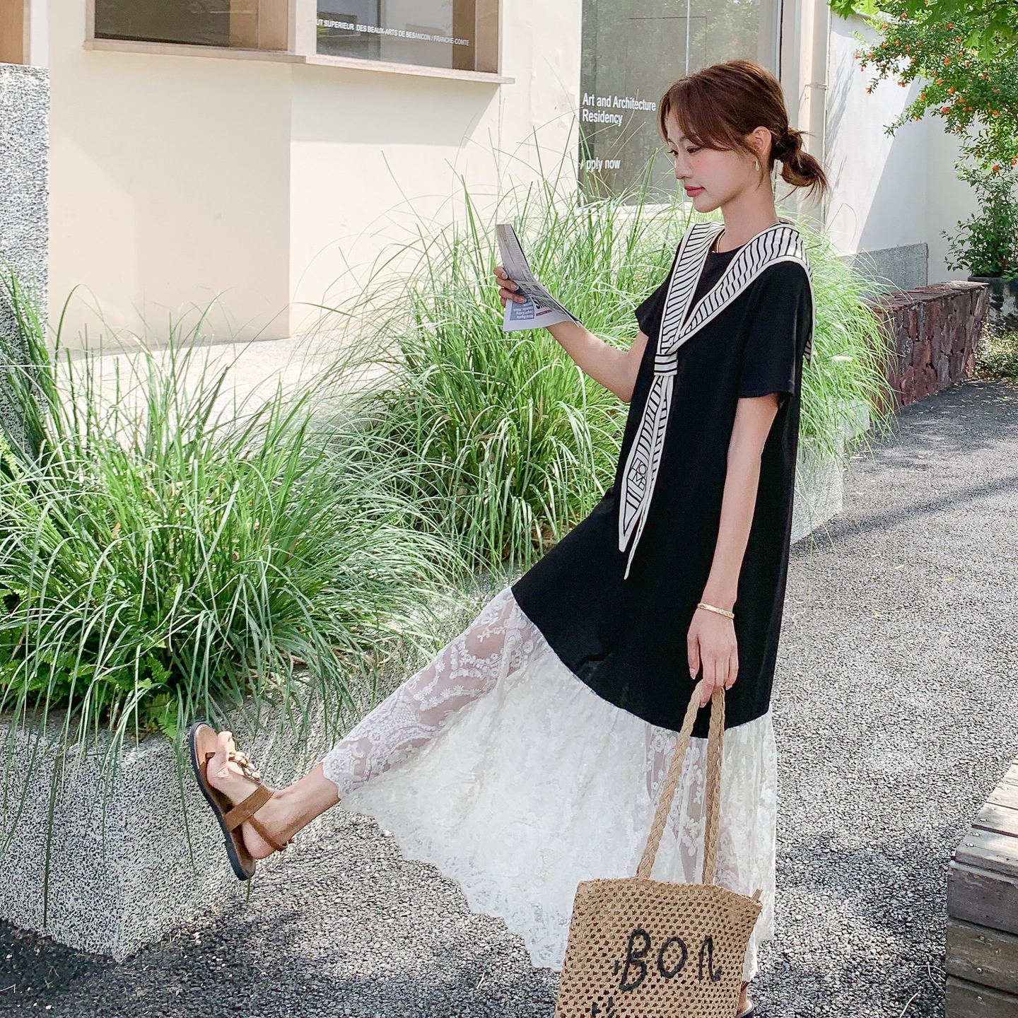 法式气质蕾丝拼接无袖连衣裙女2025夏季新款高级感时尚显瘦背心裙，商品下架区商品下架区，柒柒家