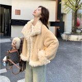 新款图大货已出皮毛一体短外套仿皮草275-W777-p225-k328，女装皮草，柒柒家