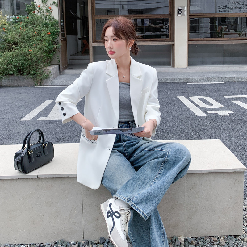 新款图大货白色西装外套275-W805-P145-K238,女装西装,柒柒家