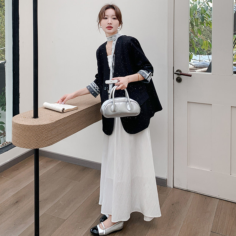 大货蕾丝拼接撒金西装外套275-W307-P145-K218，女装西装，柒柒家