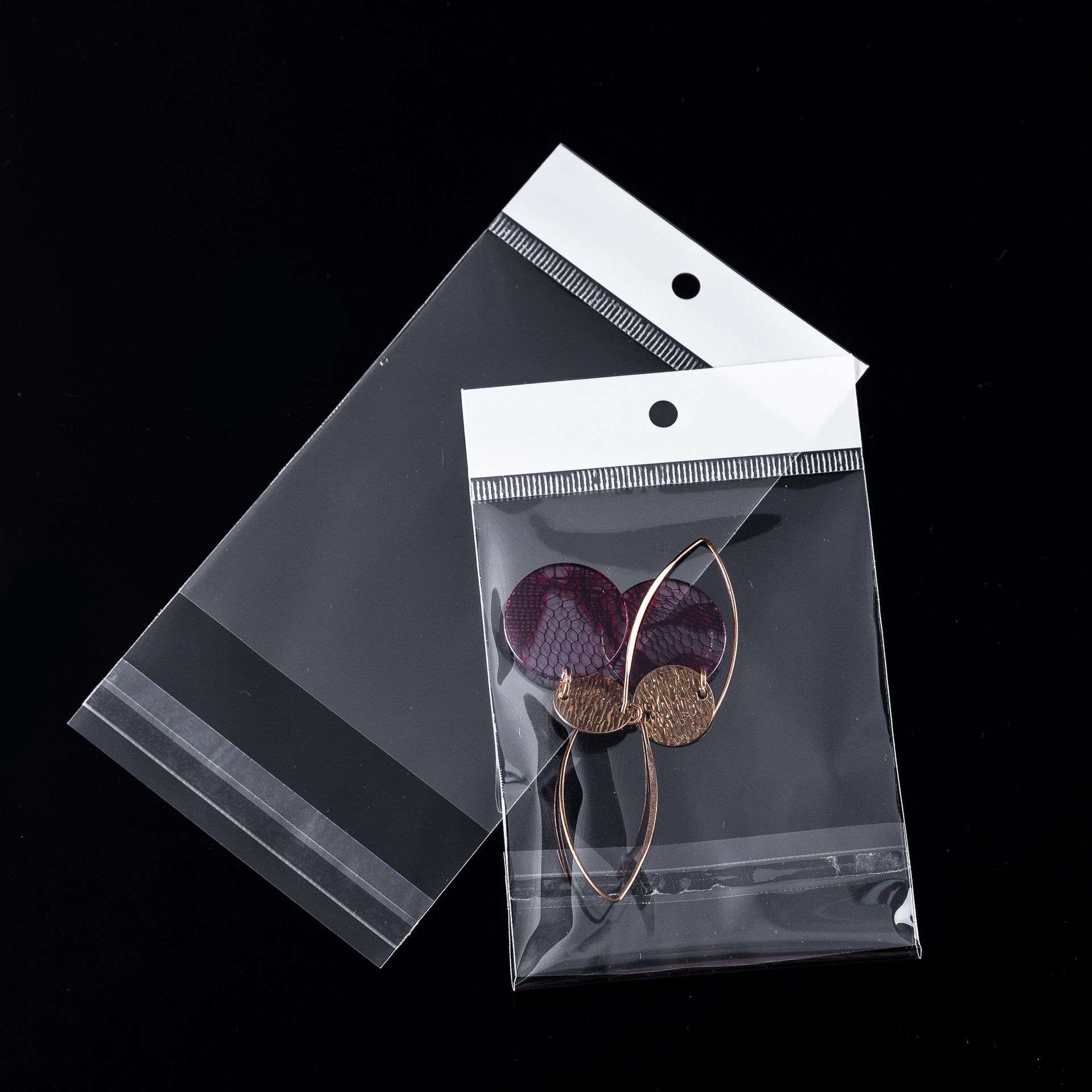 跨境现货opp不干胶透明自粘袋 飞机孔白色卡头袋挂孔袋加厚耳环饰