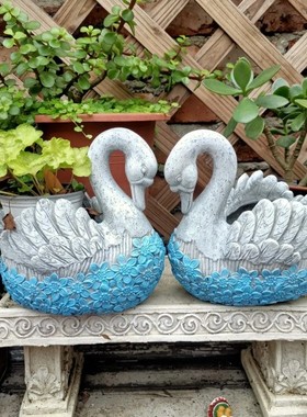 天鹅花盆欧式网红白鹅园艺庭院植物多肉盆器阳台民宿动物水景造景