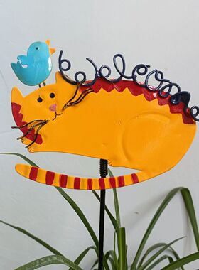 猫咪铁艺花插园艺装饰品庭院动物草坪造景户外摆件新款卡通幼儿园