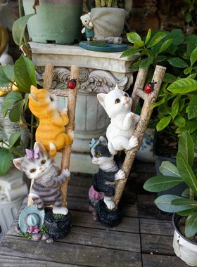 猫爬楼梯趣味摆件多肉花盆架装饰动物民宿别墅庭院阳台布景幼儿园