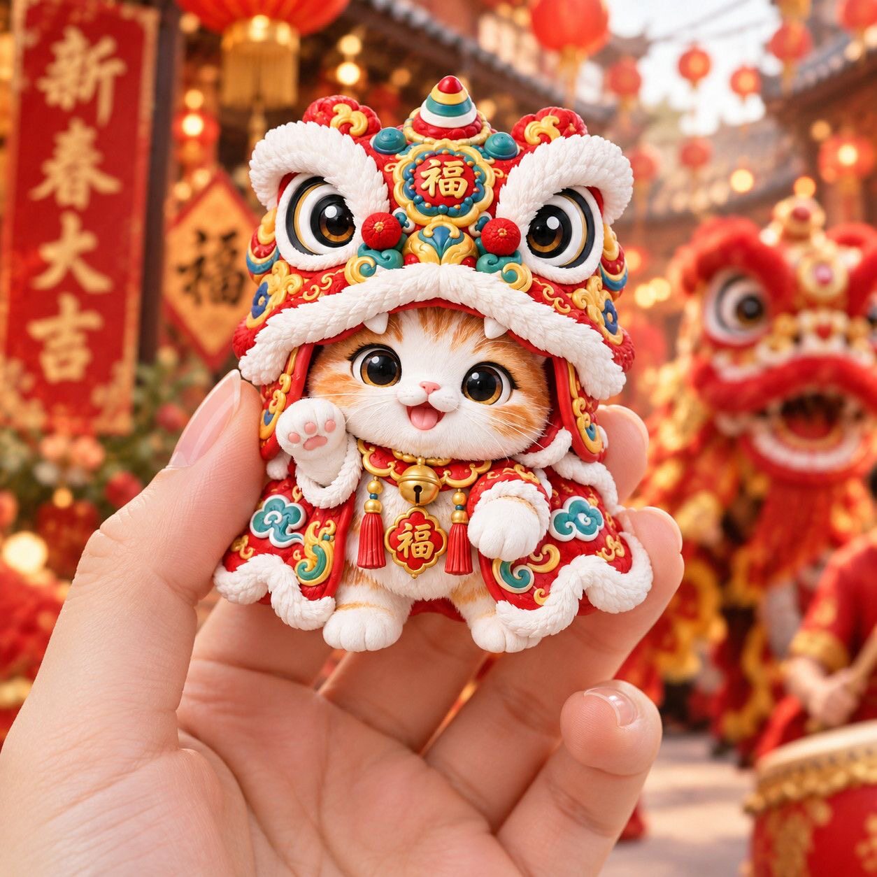 醒狮小猫树脂浮雕磁吸冰箱贴新年春节纪念品小礼品伴手礼装饰创意