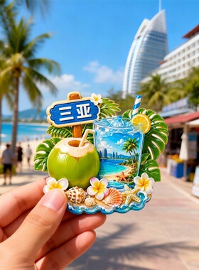 三亚树脂浮雕磁吸椰子冰箱贴海南海口文创旅游纪念品小礼品伴手礼