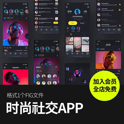 时尚社交约会交友聊天APP应用程序用户界面设计Figma模板ui素材