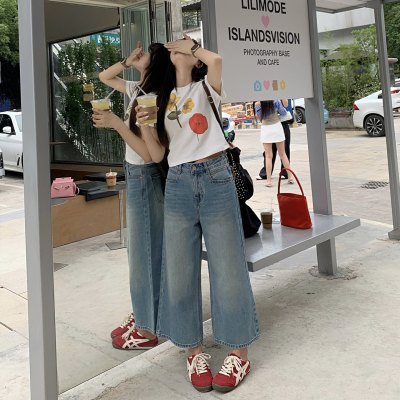 阔腿薄款宽松夏季牛仔裤女八分裤