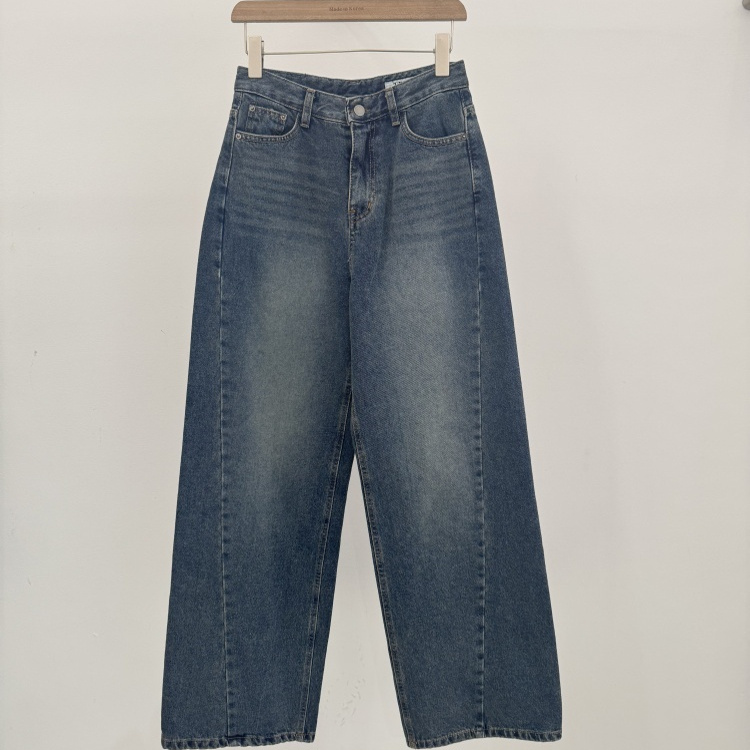 韩国进口女装TRUE代购2025冬季新款加绒直筒宽松复古宽松牛仔裤