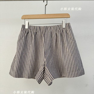 休闲裤 欧洲站韩国进口女装 松紧腰竖条纹短裤 代购 Bu0208 2025夏款