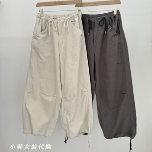 韩国GVR女装进口代购2025秋季新款松紧腰抽绳宽松直筒长款休闲裤