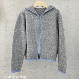 韩国AT VIEWY东大门女装代购2025冬连帽拉链显瘦羊毛针织开衫毛衣