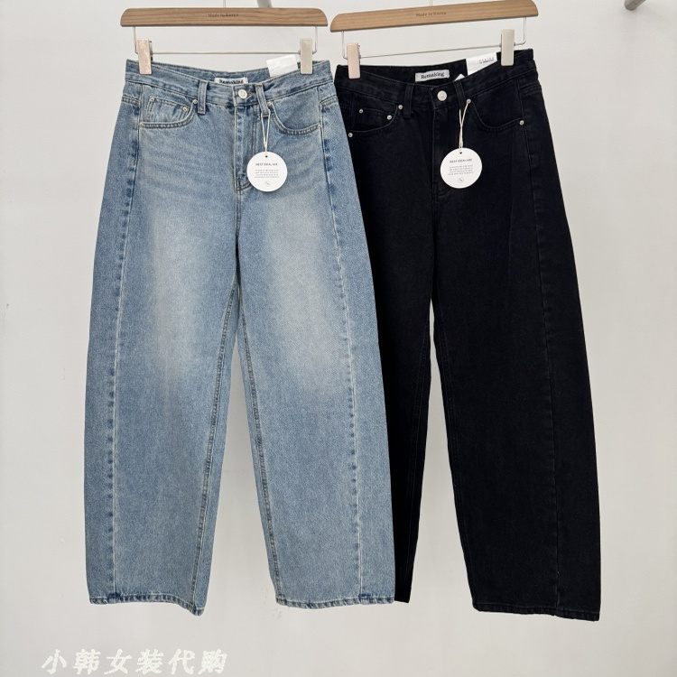 韩国Remaking女装进口代购2025冬季高腰直筒压线宽松简约牛仔裤