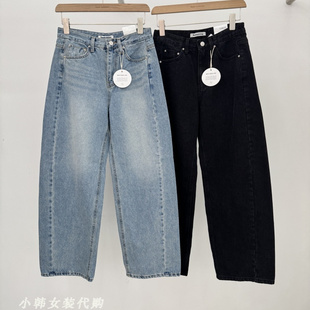 韩国Remaking女装进口代购2025冬季高腰直筒压线宽松简约牛仔裤