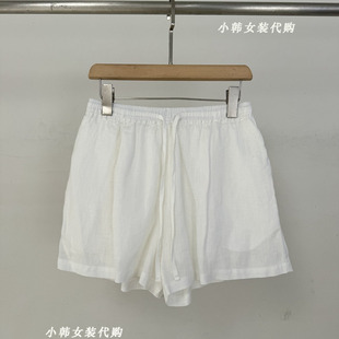 Bu0162 欧洲站韩国进口女装 代购 2025夏款 松紧腰净色麻料休闲短裤