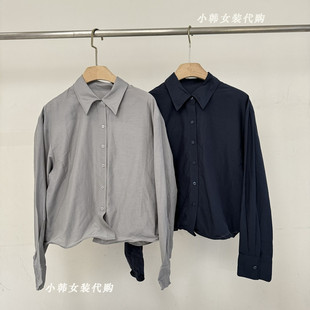 Tu0012 欧洲站韩国进口女装 代购 2025春净色短款 钢丝条气质上衣衬衫