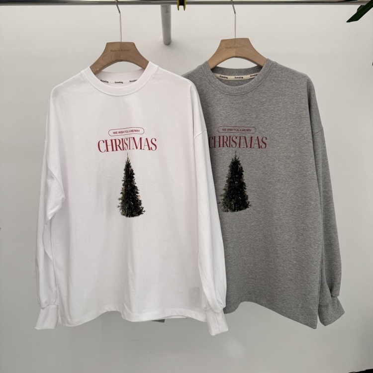 韩国进口女装Remaking代购2025冬季新款卡通图案长袖宽松棉质T恤