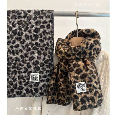 韩国东大门进口女装代购冬季新款时尚豹纹保暖羊毛卷围脖围巾