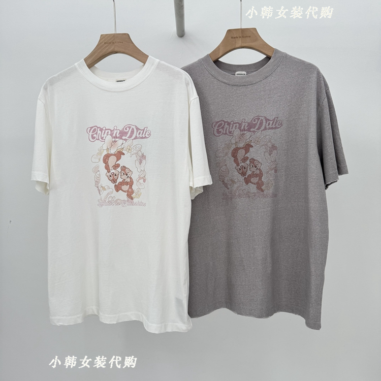韩国UNDERSON女装进口代购2025秋季新款卡通图案百搭减龄款T恤