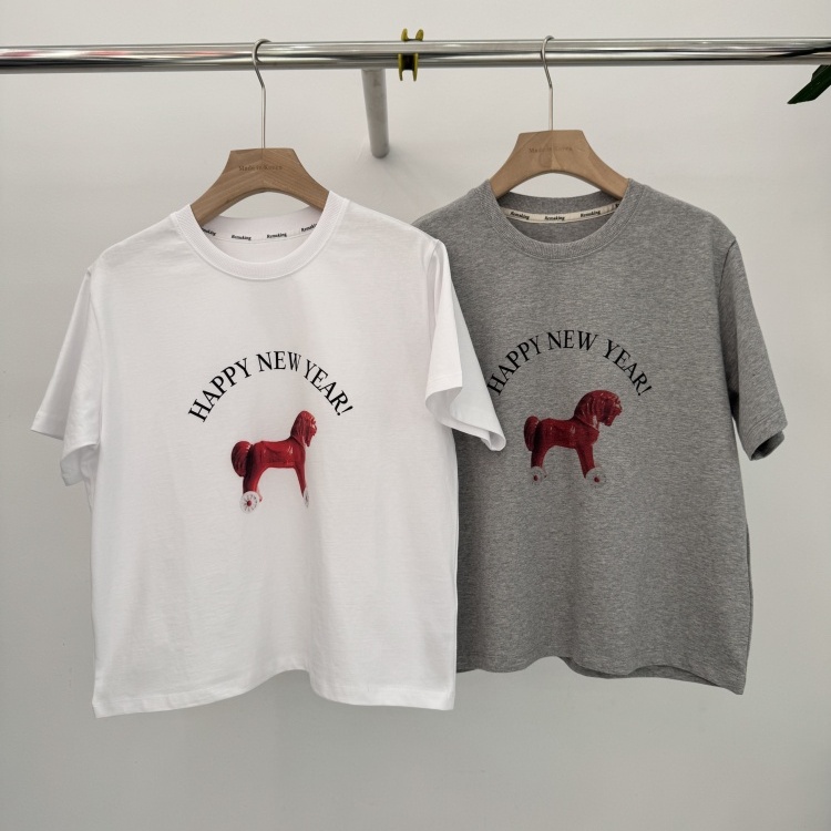 韩国进口女装Remaking代购2025冬字母图案基础课短袖棉质百搭T恤