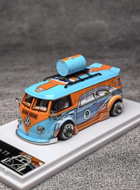 Liberty 1:64 大众VW T1 面包车 宽体低趴 海湾涂装 合金汽车模型