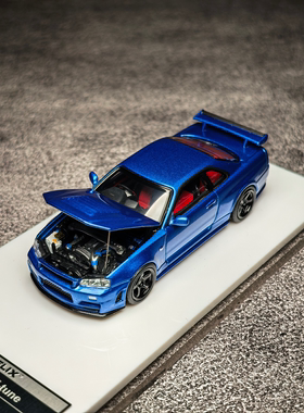 MH 1:64 日产 Skyline GTR R34 Z-Tune 前盖可开合金收藏汽车模型