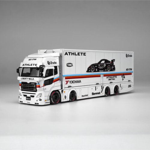 MH 1/64 LB Trucks UD Quon Cargo 白彩虹涂装货柜 合金汽车模型