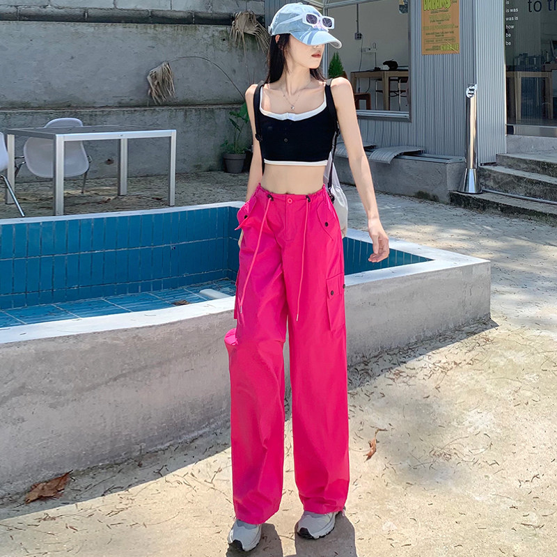 宽松高腰绑带工装裤休闲裤
