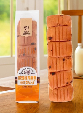 爱彼依长条面包吐司红豆全麦无蔗糖原味提子水牛奶香500g营养早餐