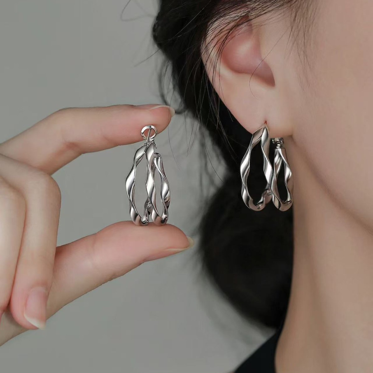 夏日金属双圈耳环2025新款