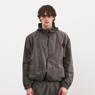 PMW 复古宽松休闲百搭外套 防泼水格纹连帽夹克男下摆抽绳设计美式