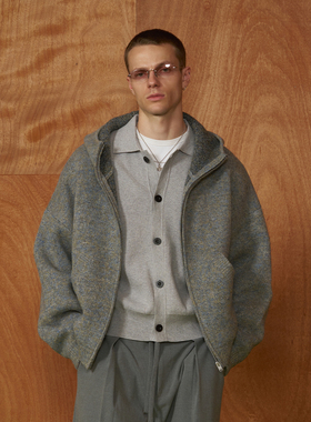 PMW 花纱纹理连帽针织外套拉链宽松卫衣高级口袋设计感男秋冬上衣