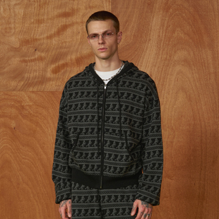 纹理质感宽松舒适外套 透气复古经典 PMW 骏马绣花针织抽绳连帽开衫