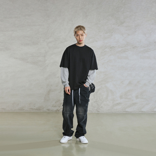 PMW 美式复古水洗黑工装牛仔裤秋冬重磅做旧宽松阔腿休闲裤