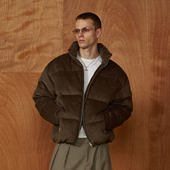 PMW 灯芯绒坑条羽绒服90白鸭绒立领棉服加厚保暖全棉简约休闲外套