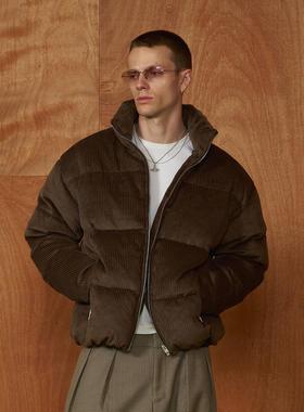 PMW 灯芯绒坑条羽绒服90白鸭绒立领棉服加厚保暖全棉简约休闲外套