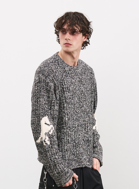 PMW 马年限定花色刺绣毛衣男麻花纹理复古宽松亲肤保暖针织衫上衣