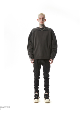 PMW 于适同款美式休闲拉链拼接长袖卫衣宽松套头高街圆领春秋上衣