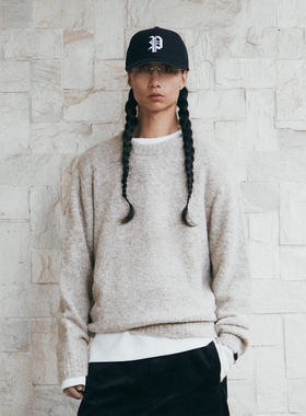 PMW 羊毛花纱圆领毛衣螺纹设计保暖亲肤经典宽松廓形针织衫上衣男