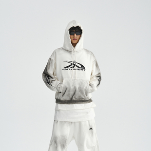 休闲纯棉手工喷黑工艺卫衣宽松舒适男女同款 做旧连帽衫 美式 PMW