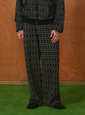 PMW 骏马绣花全棉针织休闲裤宽松直筒剪裁复古质感百搭松紧腰长裤